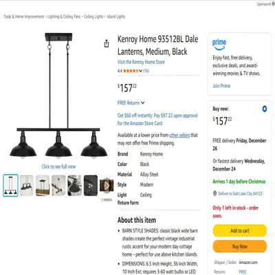 Kenroy Home 93512BL 3-Light Linear Pendant Ceiling Fixture - Thumbnail 7